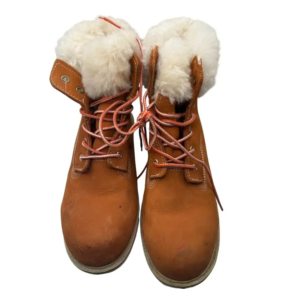 Life Outdoors Brown Leather Faux Fur Lace Up Winter Boots Women’s 7.5 Winter